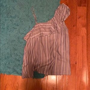 stripped tank top half spaggetti strap and sleeve